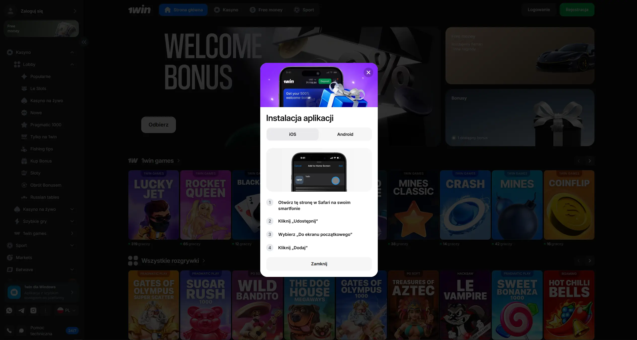 iPhone bez aplikacji: skrót i przeglądarka w 1Win